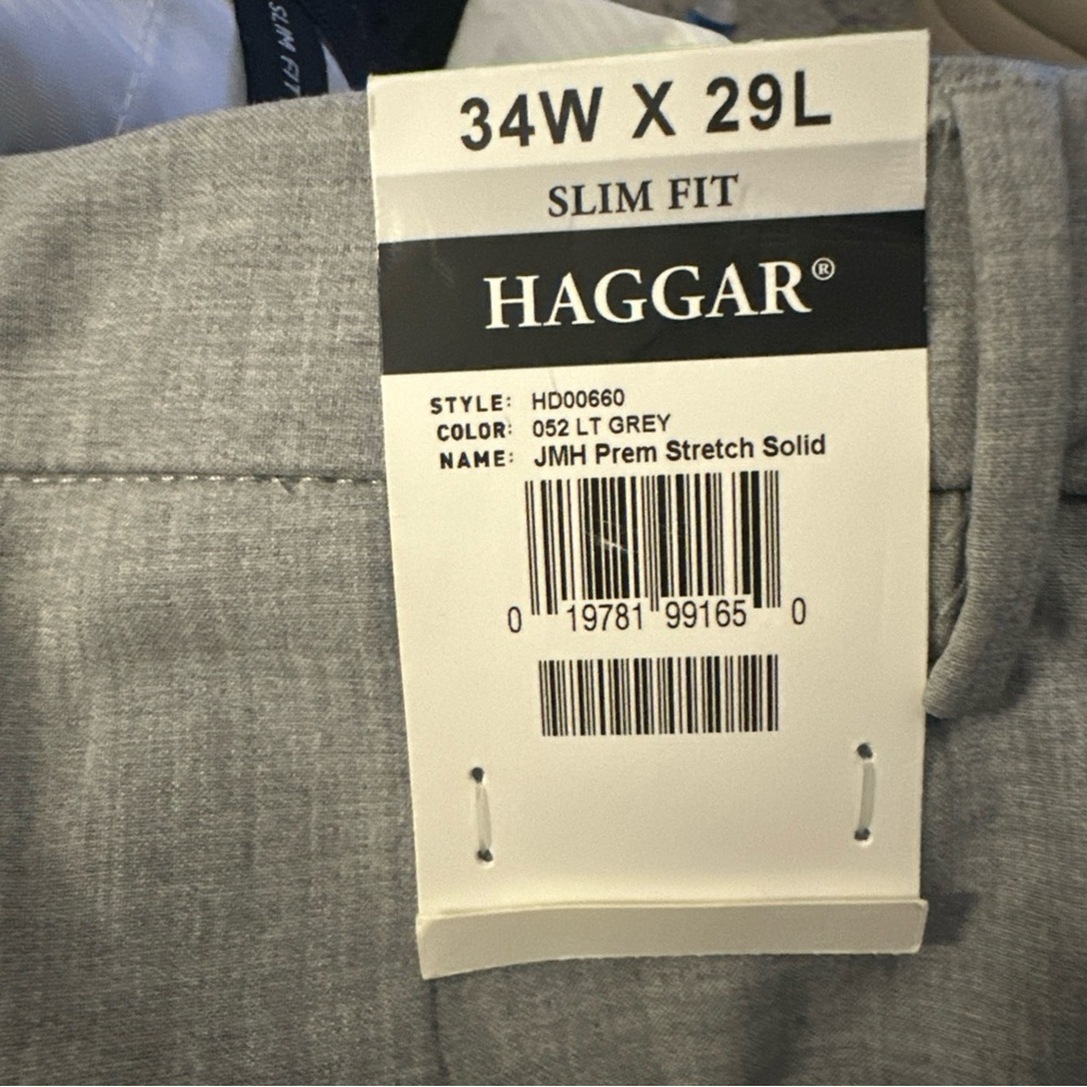 NWT Haggar Dress Pants Men’s Size 34x29 Grey Slim Fit Stretch Flex Waistband - Picture 4 of 6